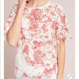 Anthropologie Floral Lace Top - Pink and White
